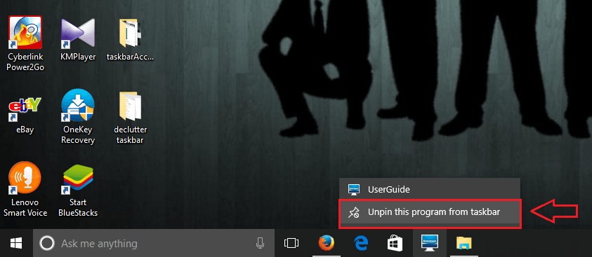 Windows 10 unpin program from taskbar