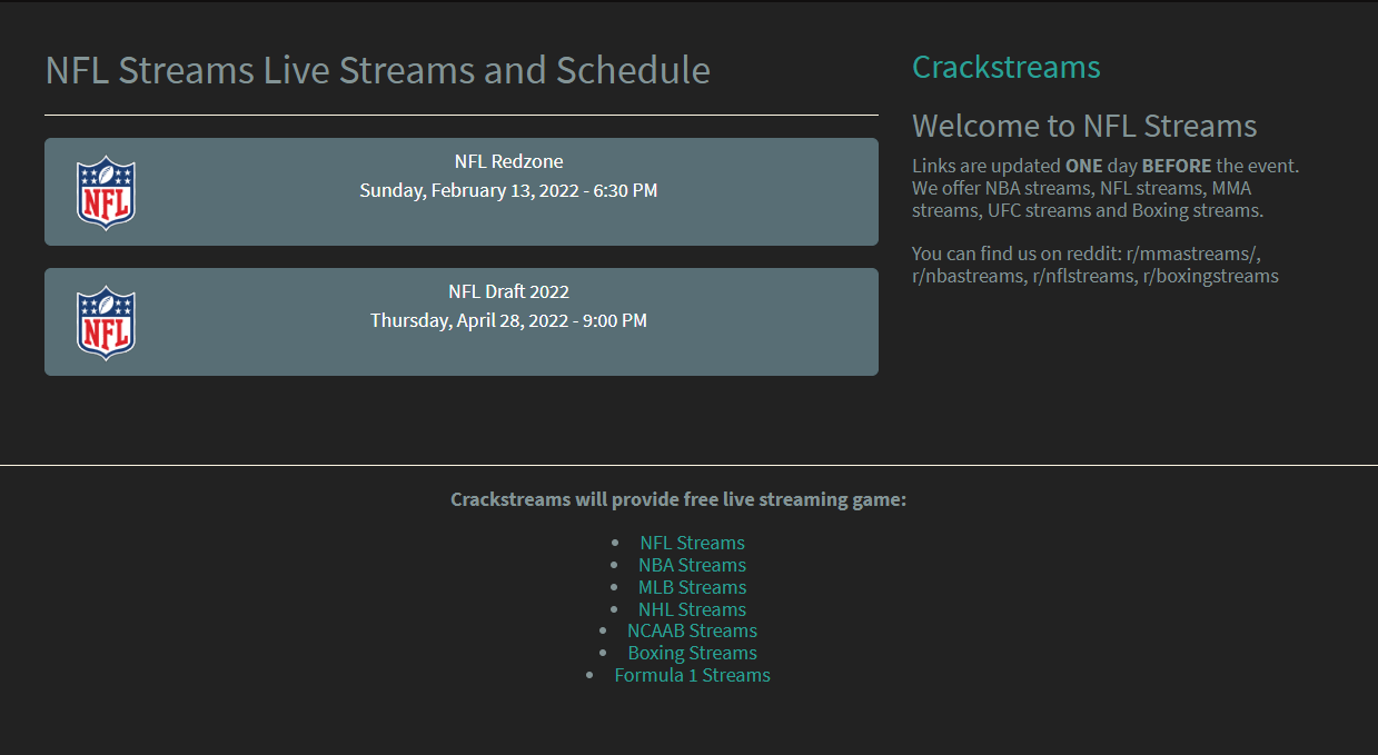 CrackStreams - Watch NFL, NBA, UFC, MLB and More For Free