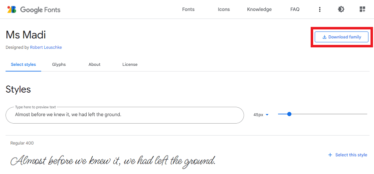 Search and Download from Google Fonts