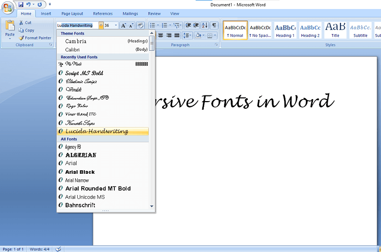 Use Cursive Fonts in Word
