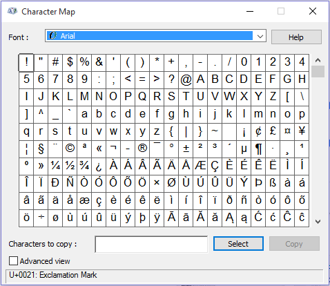 Character map