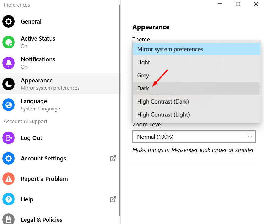 Facebook Messenger Dark mode
