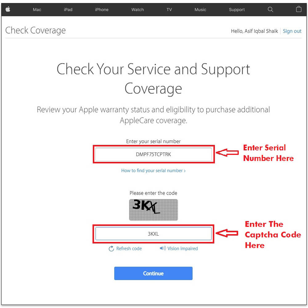 Enter the device serial number