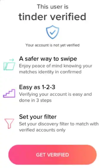 Tinder profile verification of identity