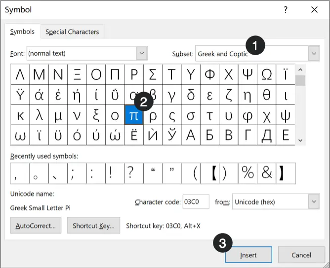 Pi symbol on keyboard