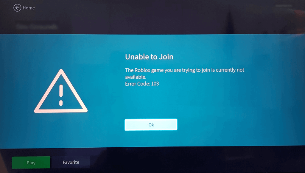 Roblox Error Code 103 on Xbox One