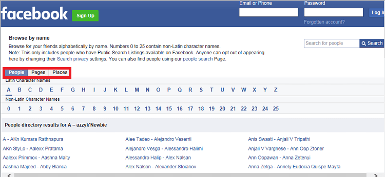 Facebook Directory 