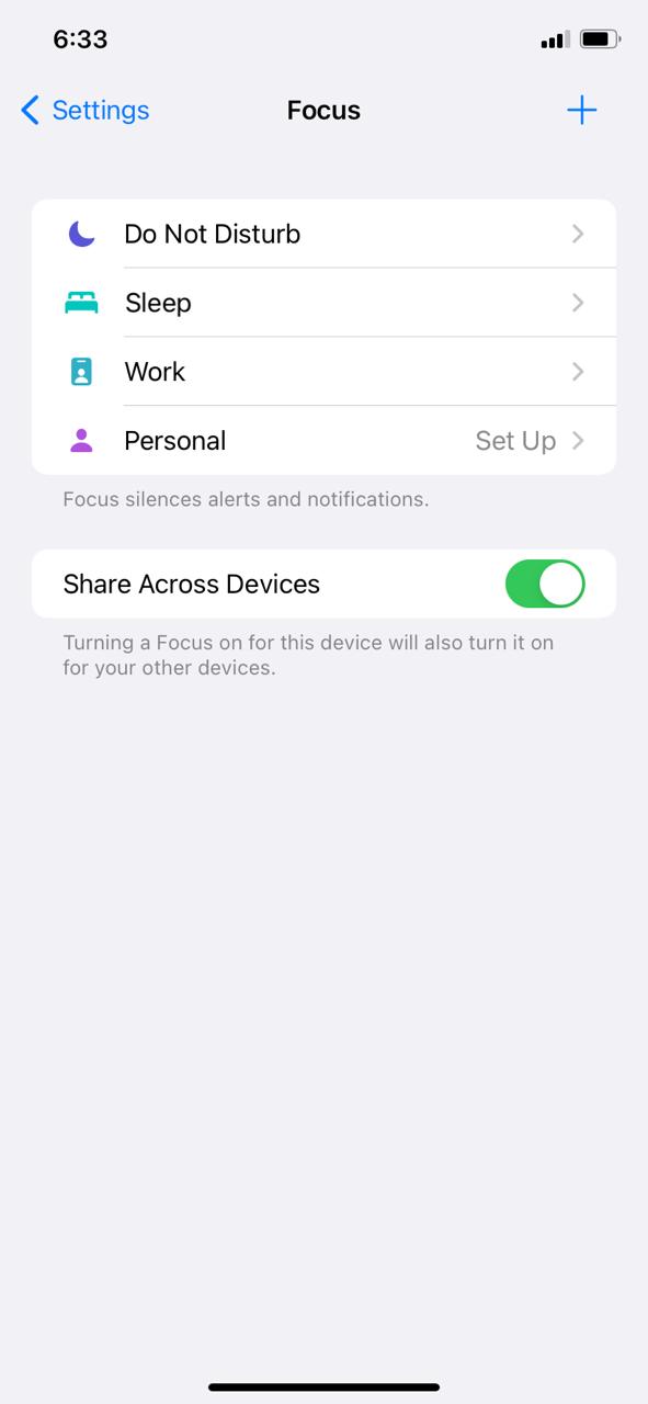 Focus modes on iOS 15