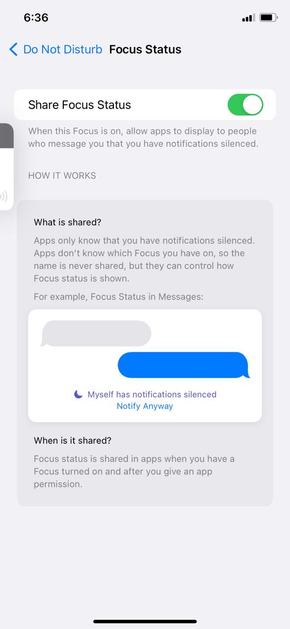 Turn on Share Focus Status