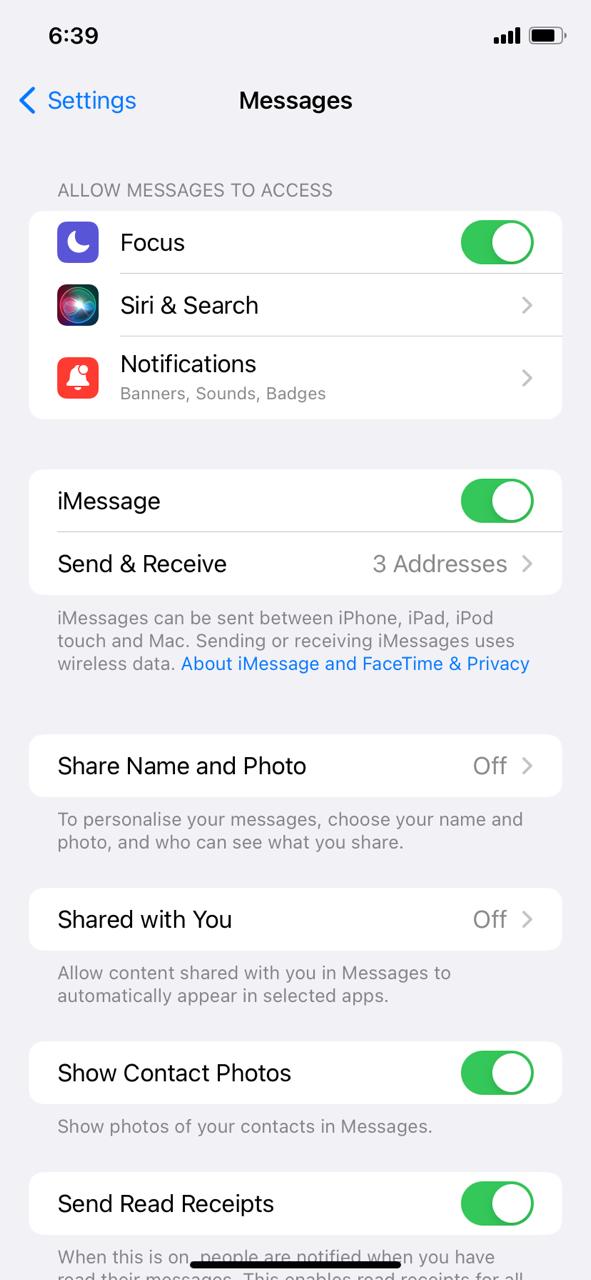 Share Focus Status on Messages