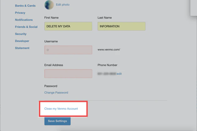 how to delete Venmo account