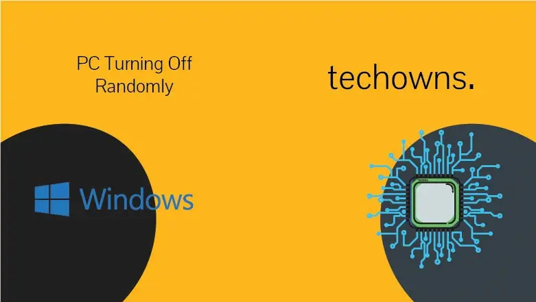 Featured Image for article PC Turning Off Randomly with techowns logo and artwork