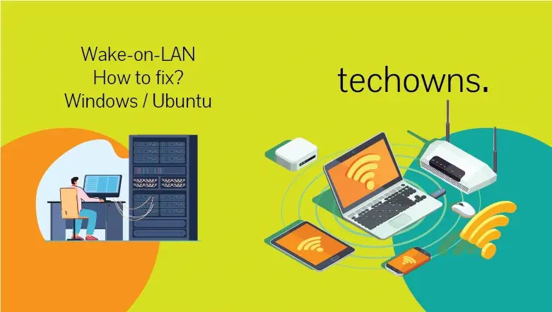 Wake on LAN featured image with techowns logo and title of post