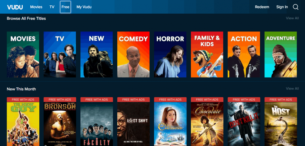 Vudu Home page - 1Movies