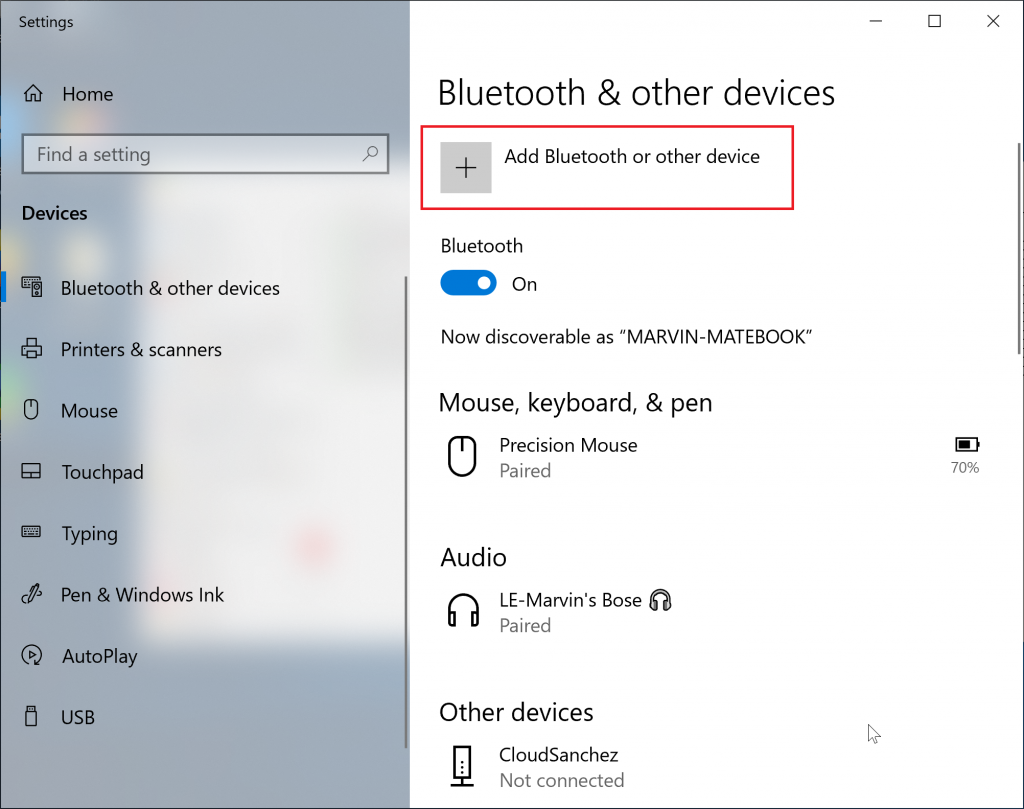 Add Bluetooth or other devices