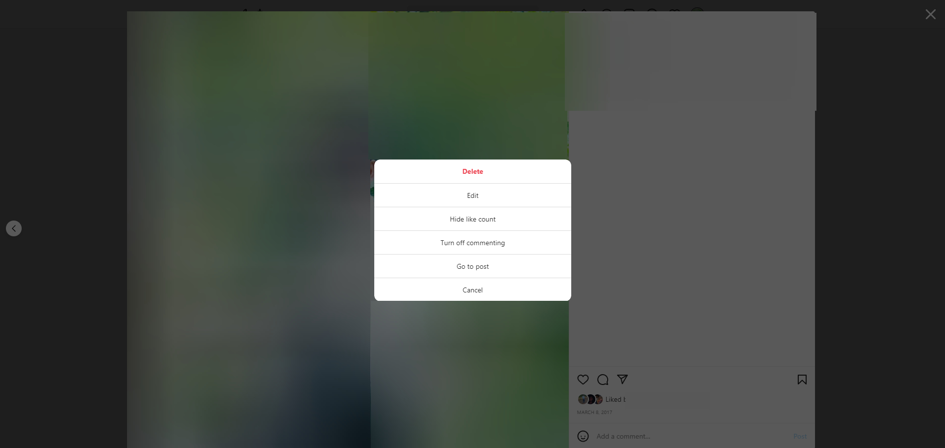 Tap the Delete button to delete photos on Instagram