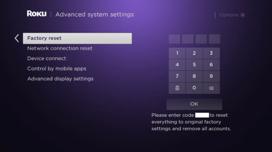 Factory Reset Roku