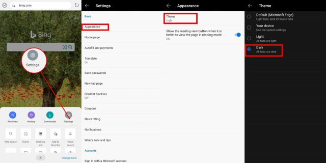 Enable Dark Mode in Microsoft Edge on Smartphone