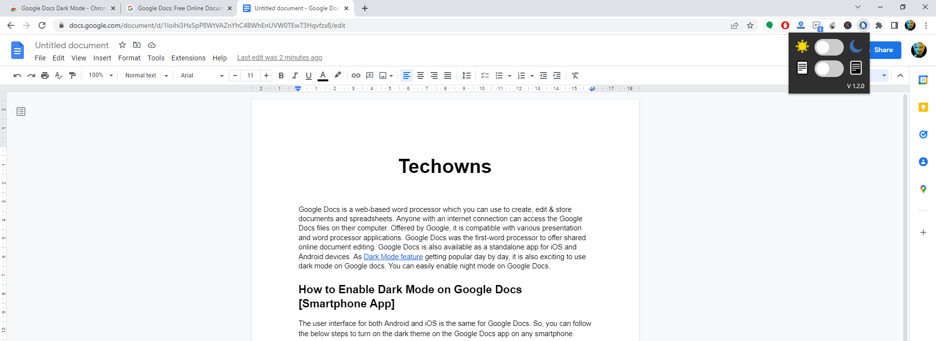 Google Docs Dark Mode extension