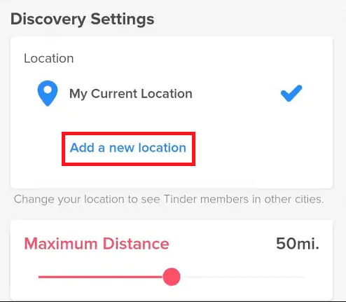 Add a new location on Tinder