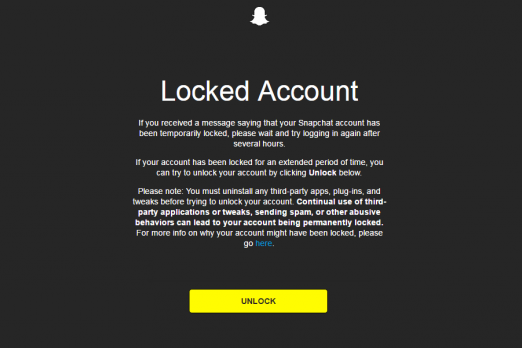 Unlock button -How to Get Unbanned from Snapchat