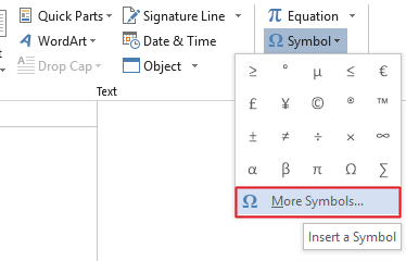 More symbols option in Word