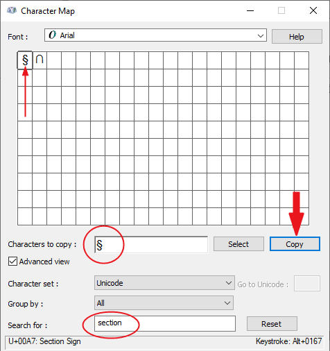 Character Mapping - How to Type Section Symbol