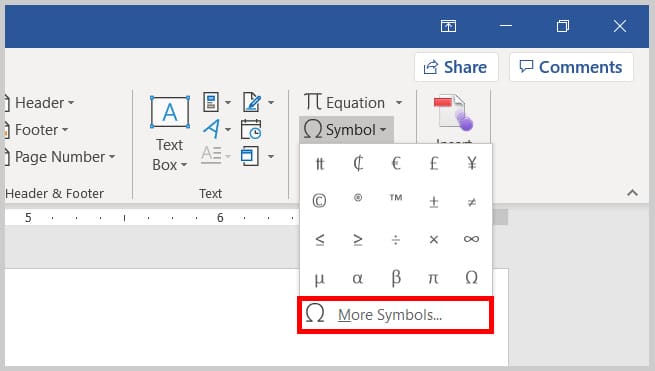 Symbols on Microsoft Word