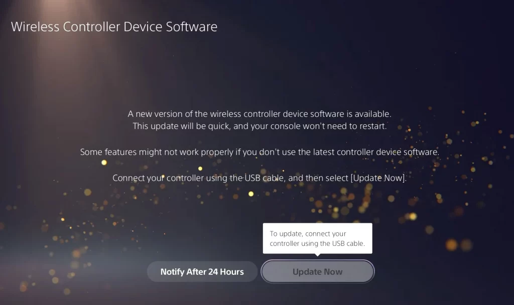 Update now option on PS5 console