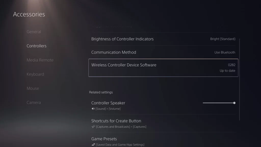 Wireless Controller Device Software option - How to Update PS5 Controller