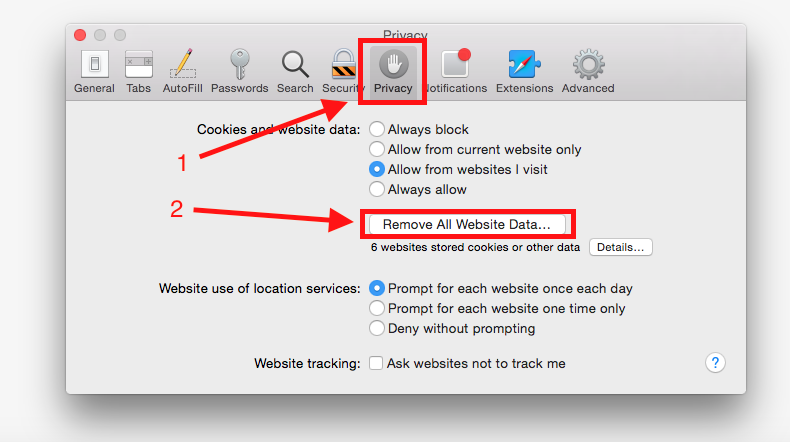Privacy tab on Safari
