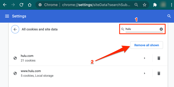 Clear Hulu cookies and site data