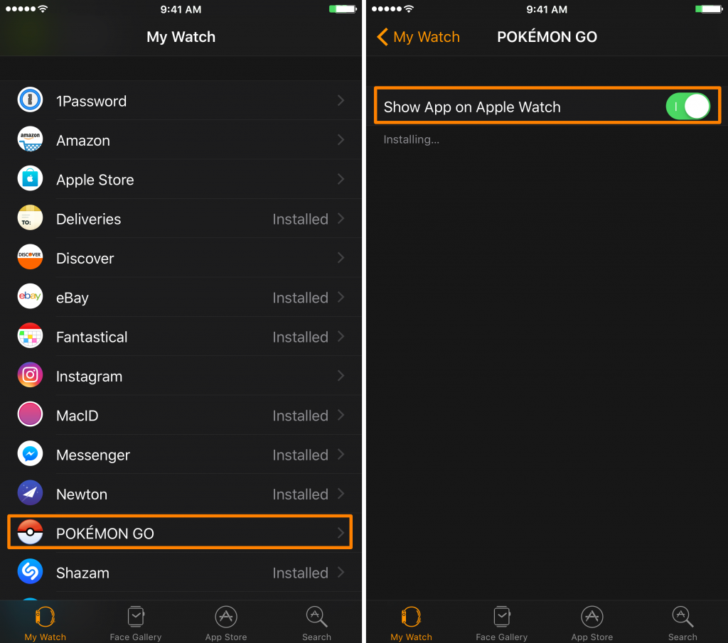 Show App on Apple Watch option