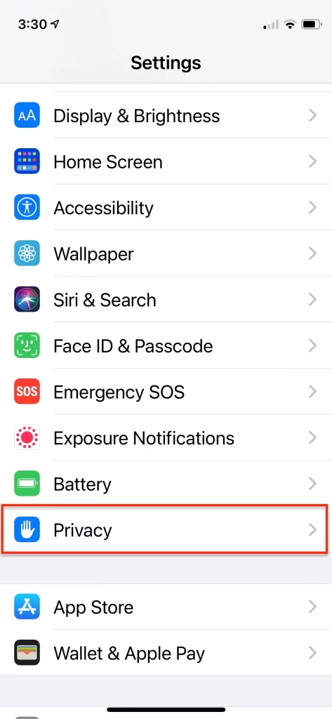 privacy tab on iPhone
