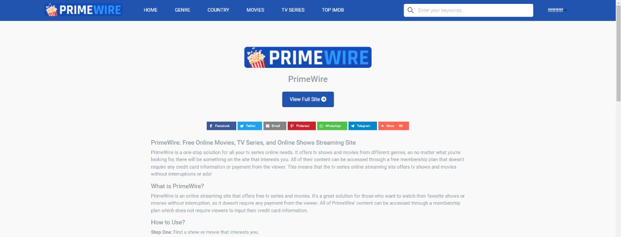 PrimeWire - Click the View Full Site button