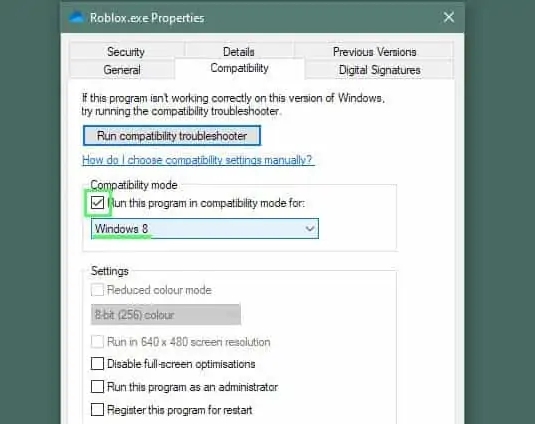 Change ROBLOX compatibility mode settings: