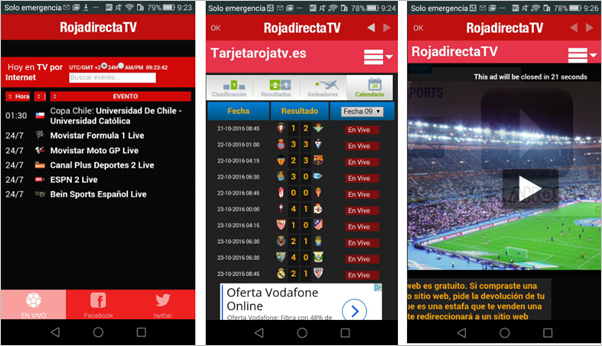 Rojadirecta mobile application