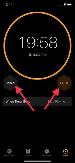 Pause & cancel option on timer