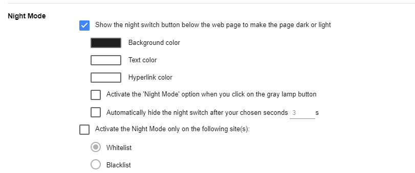 Enable the night switch button