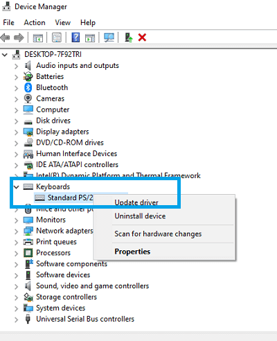 Update Drivers to fix Windows 10 Keyboard Not Working 