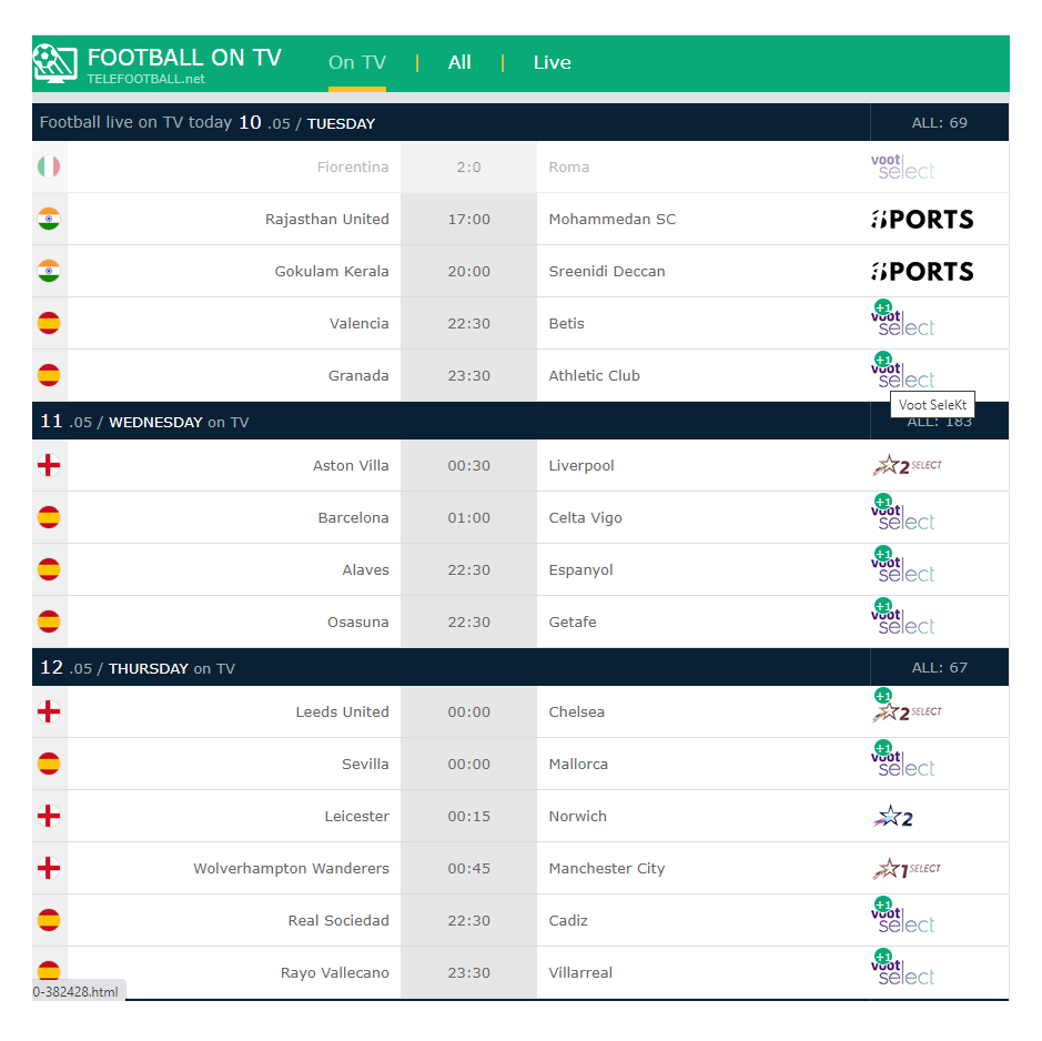 Telefootball homepage - livesoccertv 