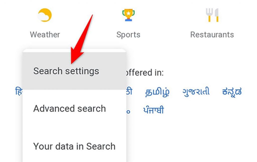 Select Search Settings