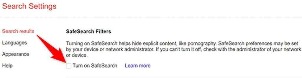 how to turn off SafeSearch