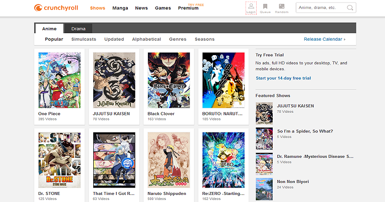 Crunchyroll home screen - Animebam 