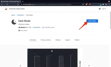 Dark mode extension on Brave browser