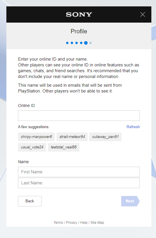 Enter Online ID to Create PSN Account