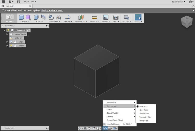 Change Environment with Fusion 360 to get Dark Mode 