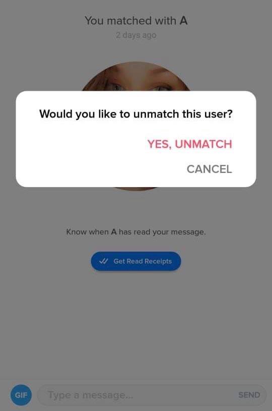 Unmatch confirmation pop up - 