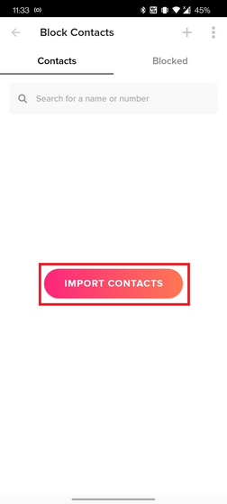 Import contact option in Tinder
