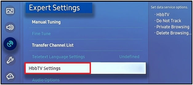 HbbTV settings option